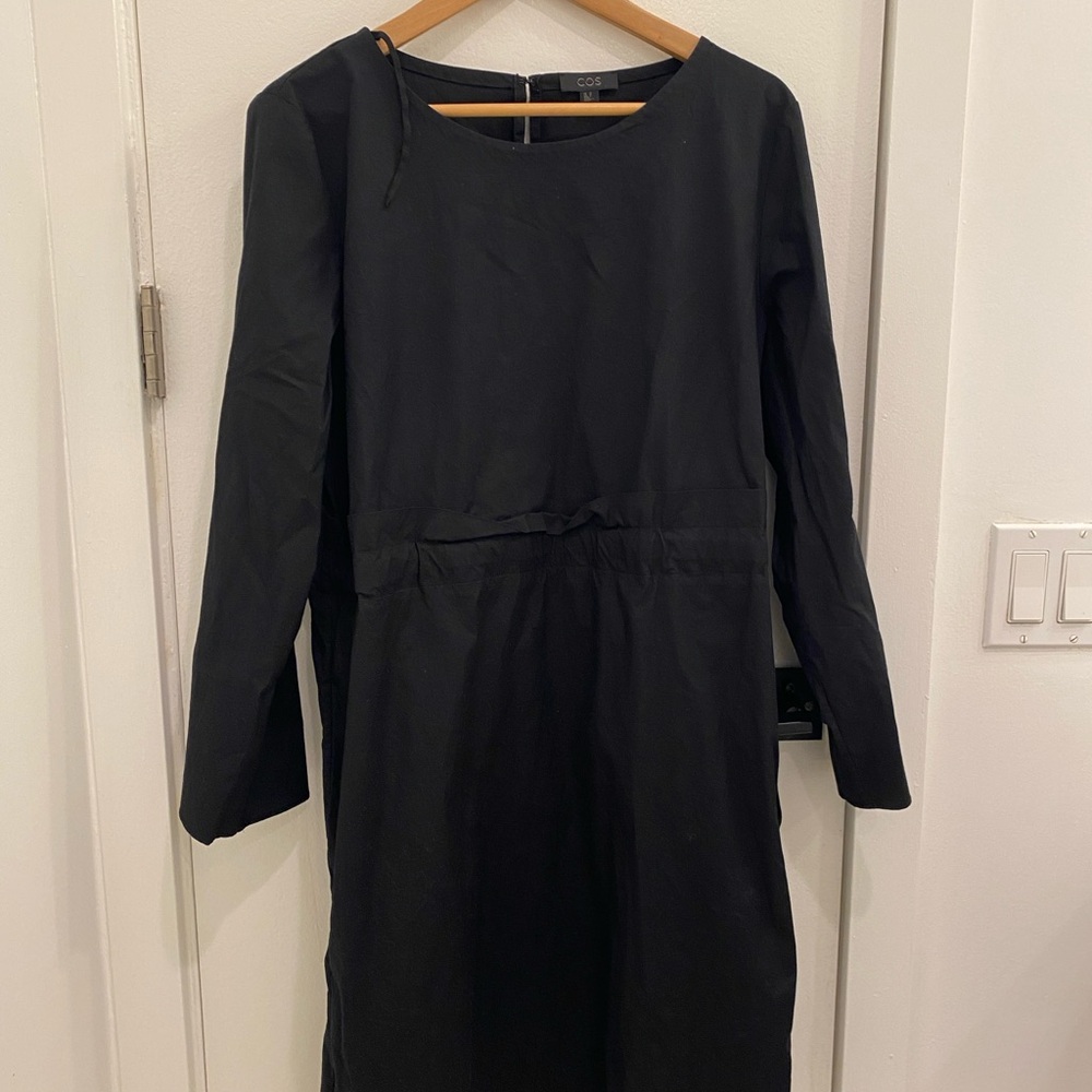 COS Black Sheath Dress with long Sleeves and waist detail